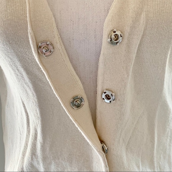 Saks White Button-up Cardigan with Black Lace - Picture 4 of 6